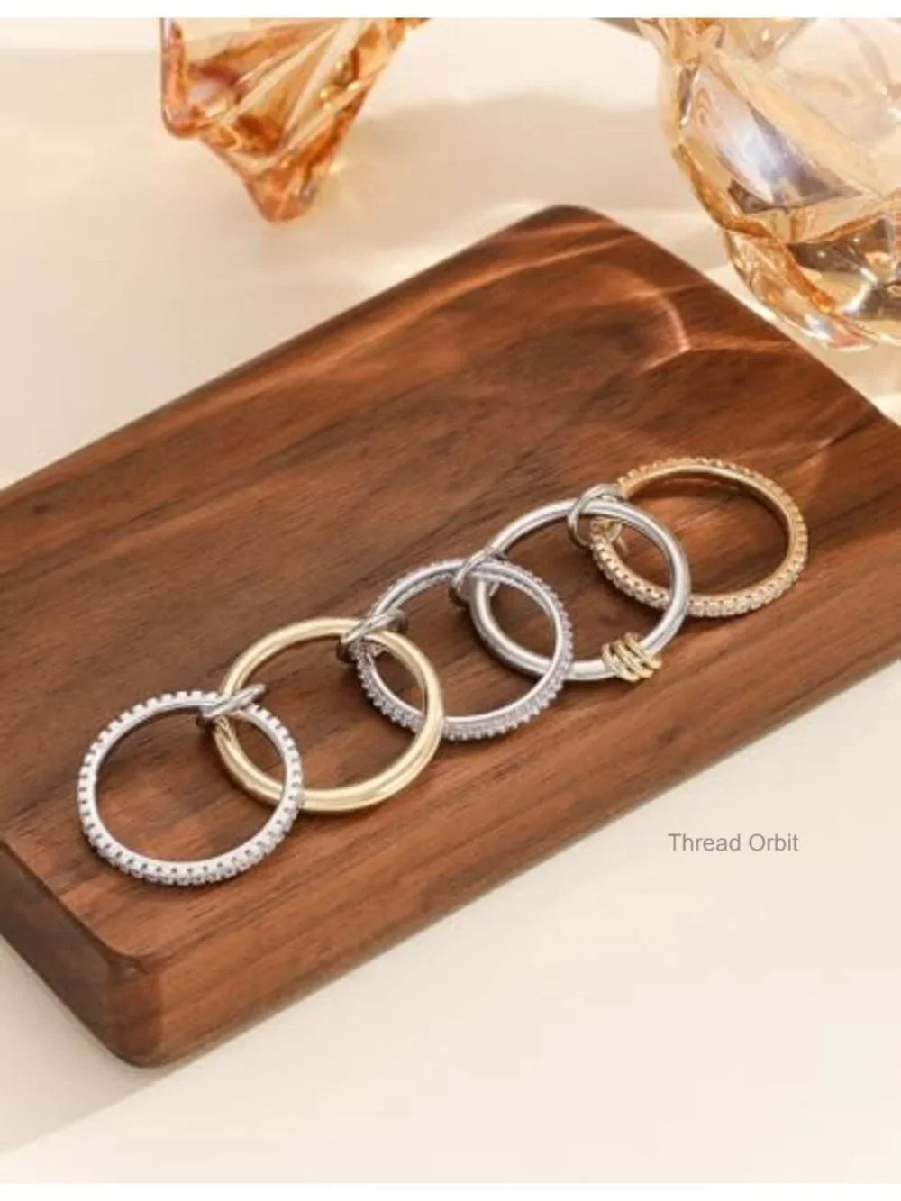 Stackable Ring Set 18k Gold Plated Cubic Zirconia Rings 5 Rings